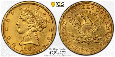 1905 $5 AU58