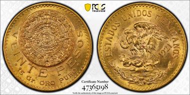1921/10 20 Peso KM-478  Au MS63