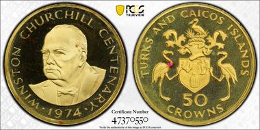 1974 50 Cr Churchill PR67DCAM