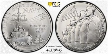 (2023-P) Medal U.S. Navy Matte 1oz Ag First Strike MS70