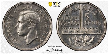 1951 5C Nickel Bicentennial MS65