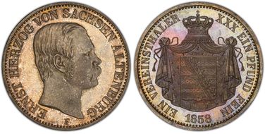 1858-F Thaler KM-35 Dav-814 PR65