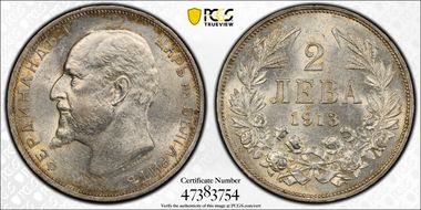 1913 2 Leva KM-32  Ag MS61