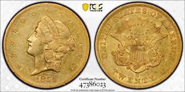 1854-S $20 AU50