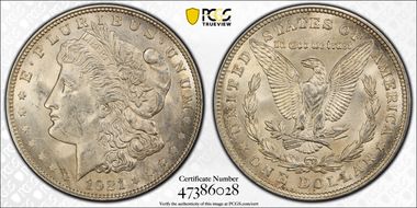 1921 $1 Morgan, Pitted Reverse MS63