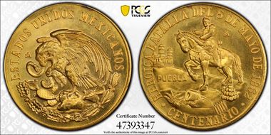 (1962)-Mo Medal Grove-802 Au Cinco De Mayo Centennial MS67