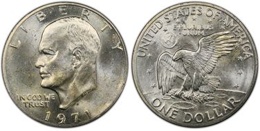 1971-S $1 FS-401, Peg Leg MS64+ 