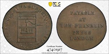 1794 Tkn 1/2P Franklin Press AU58BN