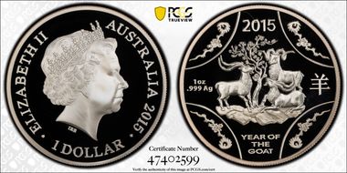 2015 $1 Year of the Goat Ag PR70DCAM