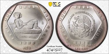 1994-Mo 2 Peso Chaac Mool KM-573  Ag MS69