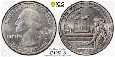 2019-W 25C American Memorial NP AU58