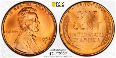 1952-S 1C MS67+ RD