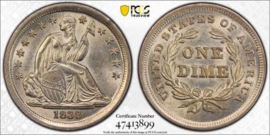 1838 10C No Drapery, Large Stars MS63