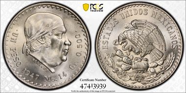 1947-Mo Peso KM-456  Ag MS66