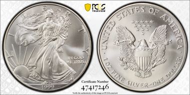 1999 $1 Silver Eagle MS70