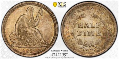 1837 H10C Seated, Large Date MS64