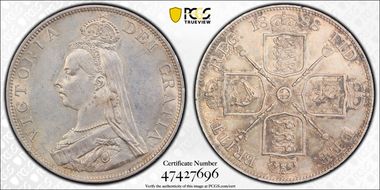 1888 Dbl Fl S-3923  ESC-2700  2nd I in VICTORIA missing serif MS62