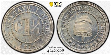 1874 1 1/4C Restrepo-245.1 MS66