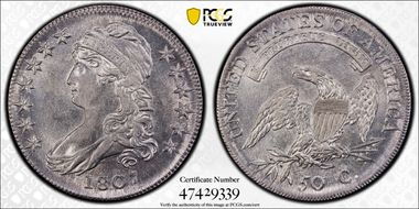 1807 50C Large Stars 50/20 AU58