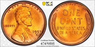 1953-D 1C MS67+ RD