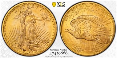 1908 $20 No Motto MS67