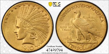 1910-D $10 AU50