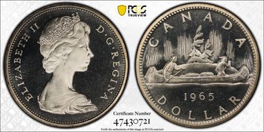 1965 S$1 Type 2 Sm Beads, Bl 5 Ag PL67CAM