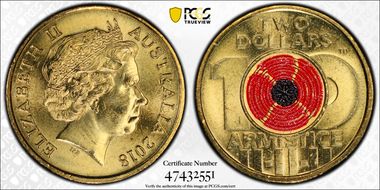 2018 $2 Armistice Centenary Colorized MS66