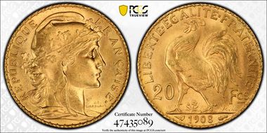 1908 20 Fr Gad-1064a F-535 Refrappe MS65