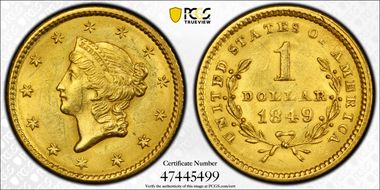 1849 G$1 Open Wreath MS61