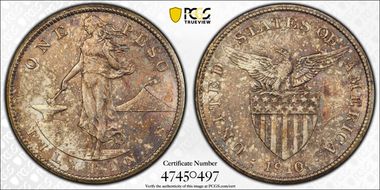 1910-S Peso KM-172  Ag MS62