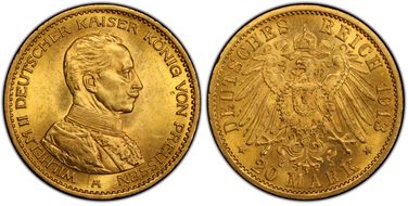 1913-A 20 Mk Military Bust KM-537  Au MS65