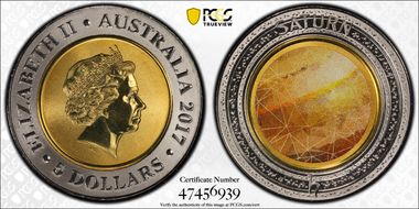 2017 $5 Planetary Coins Saturn Colorized MS69