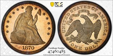 1870 $1 PR65CAM
