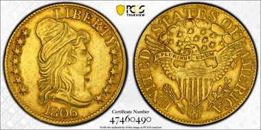 1806 $5 Knobbed 6, 7x6 Stars N1