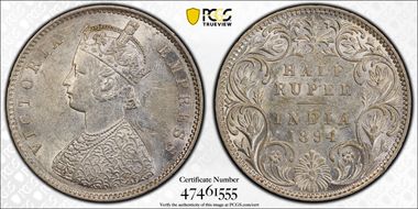 1894-B 1/2 Rup SW-6.223 Incuse AU58