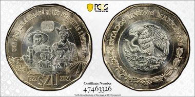 2022-Mo 20 Peso Arrival of the Mennonites 100th Anniversary MS66