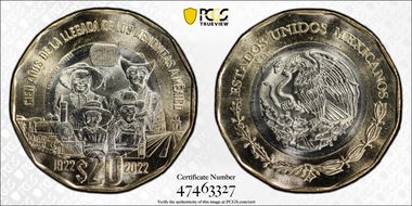 2022-Mo 20 Peso Arrival of the Mennonites 100th Anniversary MS66