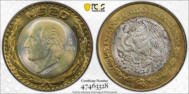 1995-Mo 20 Peso Hidalgo KM-561 Ag / Al Bronze N1
