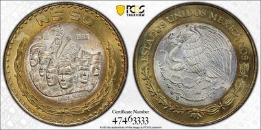 1995-Mo 50 Peso Niños Heroes KM-571  Ag / AlBr MS66