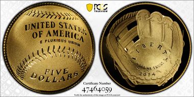 2014-W $5 Baseball Hall of Fame PR70DCAM