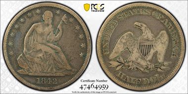 1842 50C Medium Date N1