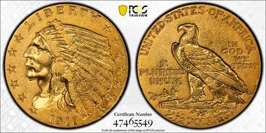 1911-D $2.50 AU53