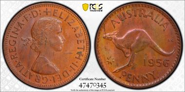 1956 Y. (p) 1D Melbourne obverse MS63BN