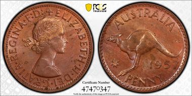 1957 Y. (p) 1D Wide date MS63BN