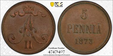 1873 5 Pen AU58BN