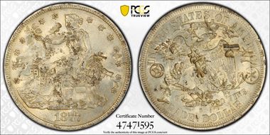 1877-S T$1 Chopmarked AU53