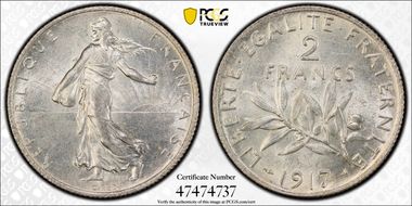 1917 2 Fr Gad-532 F-266 MS62