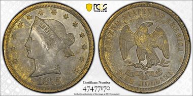 1875 $5 J-1440a PR61