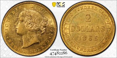 1865 $2 AU58